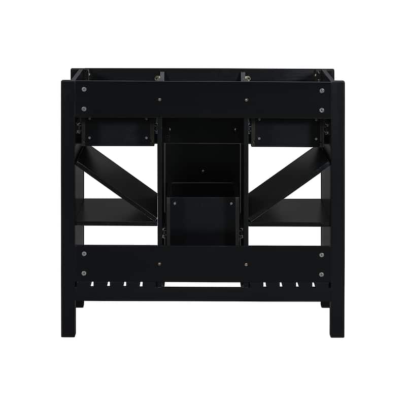 Roomfitters 36'' Bathroom Vanity, Solid Wood Frame Freestanding Storage Cabinet with 5 Drawers and Soft Closing Doors