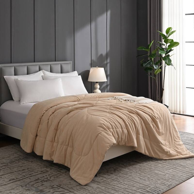 Reversible All Season Comforter, Synthetic Sherpa Winter Side, Smooth Cooling Summer Side