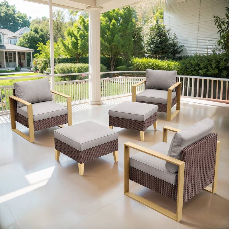 Gymojoy Outdoor Patio Chair with Ottoman - Brown - Beige