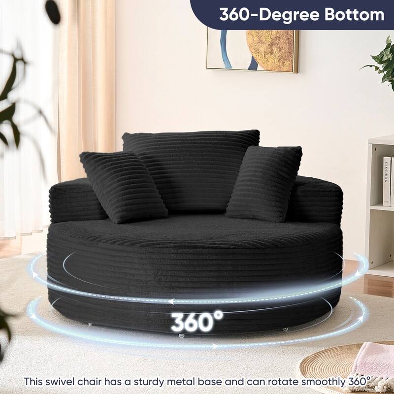 Corduroy Swivel Armchair with 360-degree Swivel, Deepseat Accent Barrel Round Sofa Chair with Pillows,Reading Chair