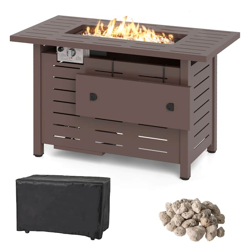 Costway 40-Inch Outdoor Propane Fire Pit with Lava Rocks Removable Lid - See Details - Brown
