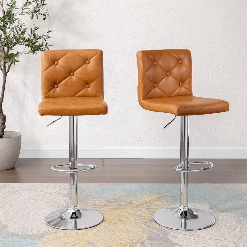 Javlergo 4 Pack 360° Swivel Bar Stools Adjustable PU Leather Stools with Diamond Tufted Back Curved Footrest