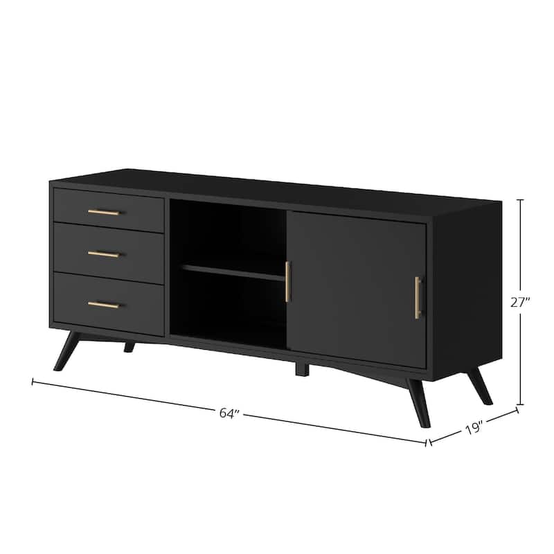 Alpine Furniture Flynn Mid Century Modern Large TV Console, Black - Black