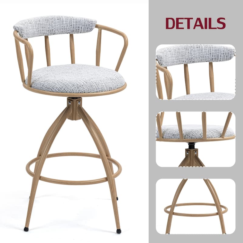 Swivel Counter Height Bar Stool, Fabric Seat with Metal Frame Set of 2
