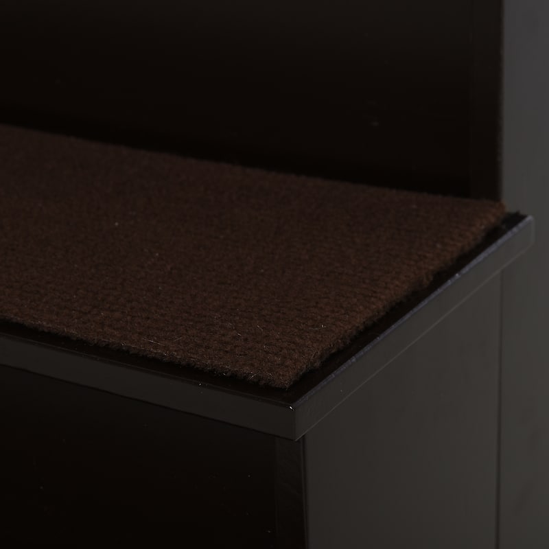 PawHut 4-Step Wooden Pet Stair Pet Steps with Soft Short Plush Cushions on Each Step, Dark Coffee - Brown - 4 Stair