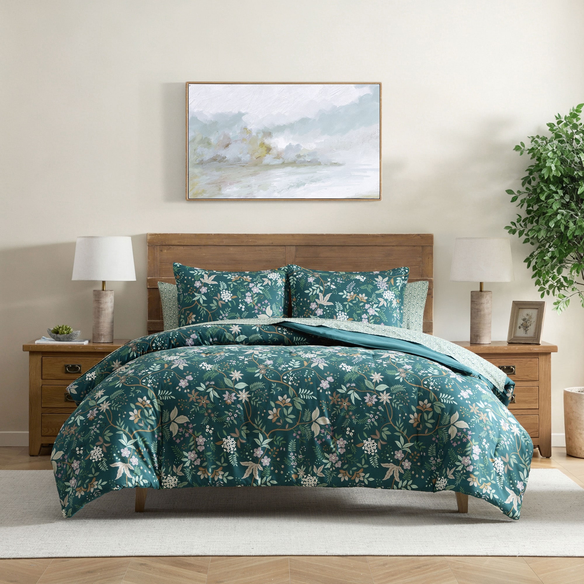 Lanwood Home Felicia Reversible 7-Piece Bed-In-A-Bag Comforter Complete Bedding Set