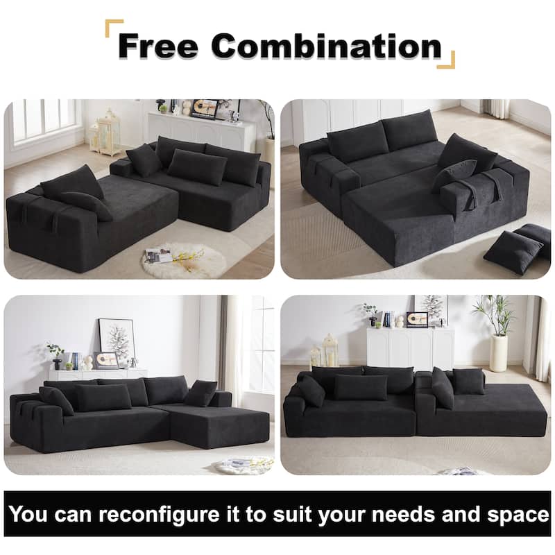 108"Chenille Modular Sectional Sofa with 6 Pillows, L-Shaped Free Combination Design, and No Assembly Required