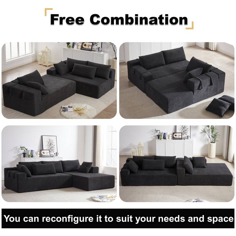 Anmytek Modern Chenille Upholstered Modular L Shaped 108 Inch Sectional Sofa with 6 Pillows Free Combination