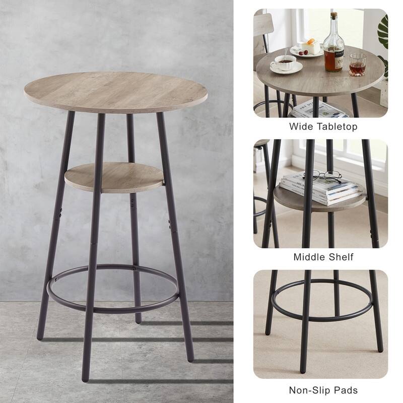 Round Bar Stool Set with Storage Shelf and Backrest - 35.43" Counter Height Stools