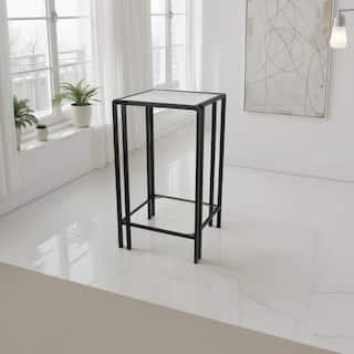 Buckley Plant Stand Table, Black Metal, Square Mirrored Top, 22 Inch