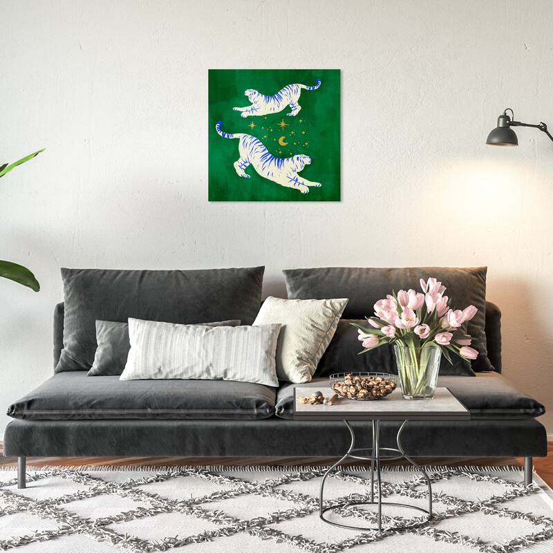 Wynwood Studio Canvas Animals Emerald Tigers Dreaming Green and Emerald Modern & Contemporary Wall Art Canvas Print - 20 x 20