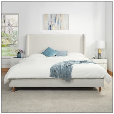 King Size Chenille Platform Bed Ivory