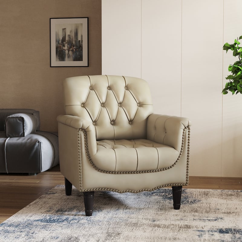 PU Leather Tufted Accent Chair with Nailhead Trim Armchair