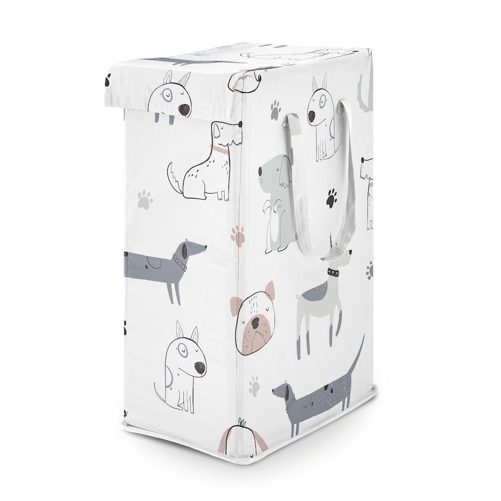 Sweet Jojo Designs Dog Boy, Girl, Unisex/Gender Neutral Foldable Laundry Hamper with Handles - Modern Puppy, Watercolor, Puppies