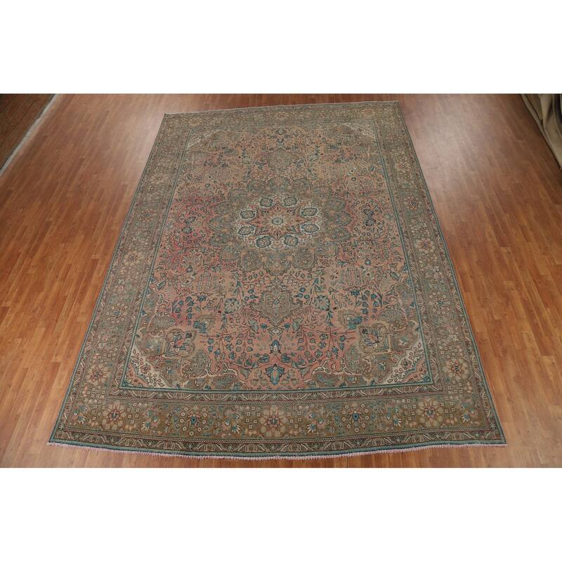 Pink Floral Tabriz Persian Area Rug Handmade Wool Carpet - 9'7" x 13'0"
