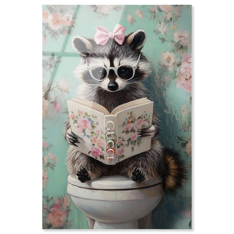 Petite Floral Toilet Raccoon Acrylic by Art Remedy, Ready to Hang - 16" x 24"