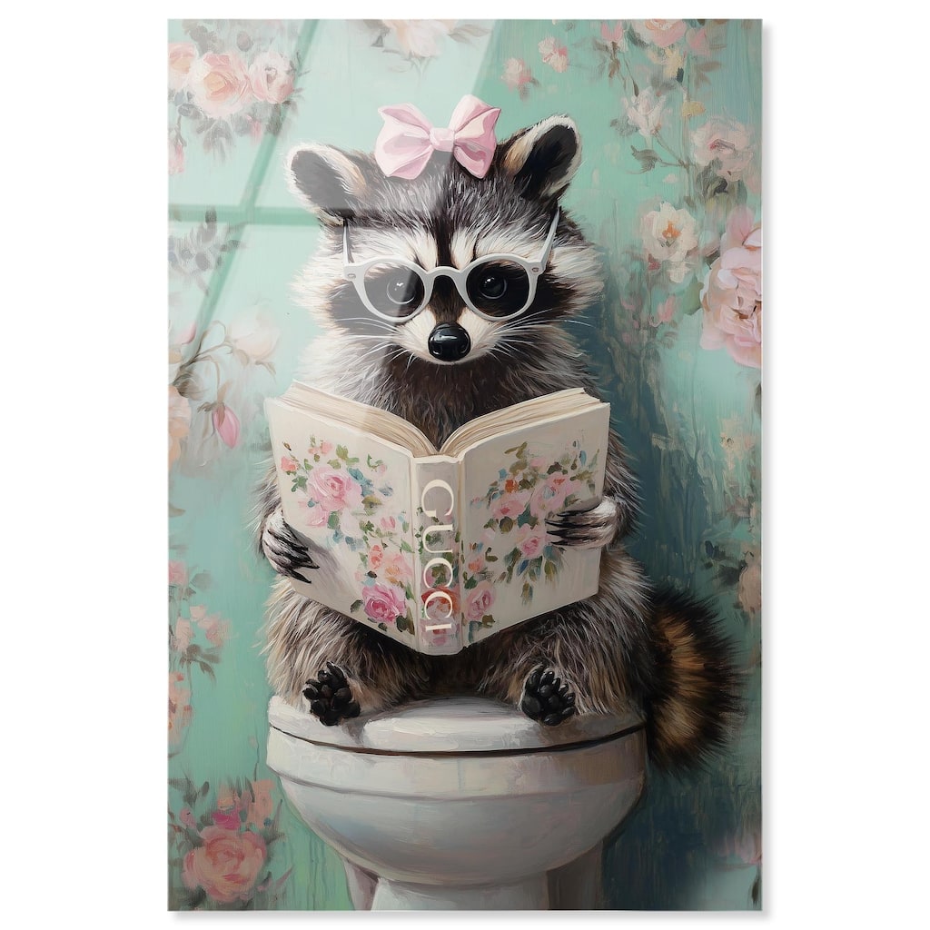 Petite Floral Toilet Raccoon Acrylic by Art Remedy, Ready to Hang