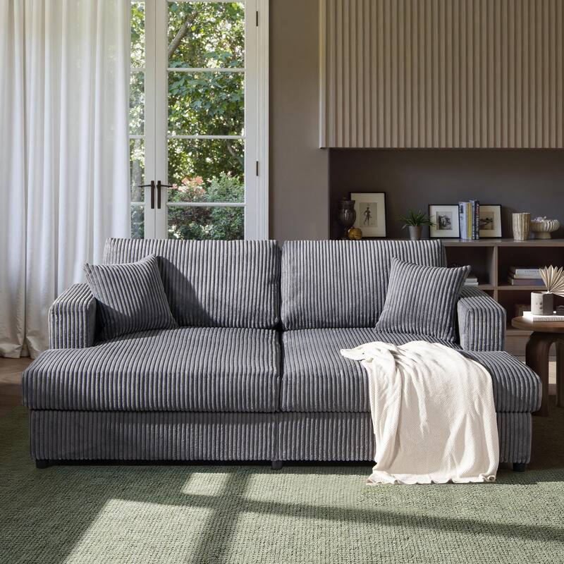 Jennifer Taylor Home Goliath 86" Oversized Double Chaise Lounge Sofa Bed, Carbon Gray Corduroy