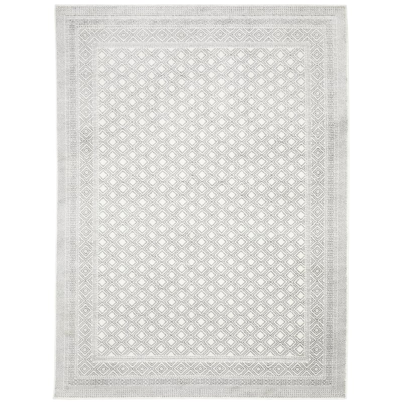Montauban White Grey Border Distressed Casual Area Rug