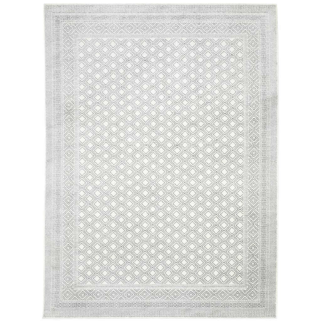 Montauban White Grey Border Distressed Casual Area Rug