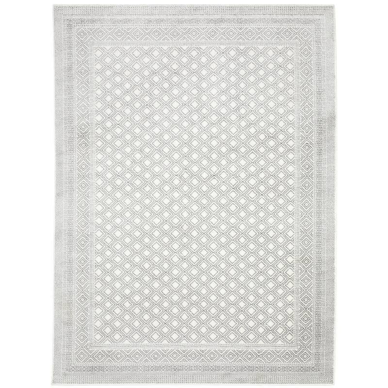 Style Haven Marciana Two-Tone Diamond Panel White/ Grey Power Loom Rug- - 3' 3" x 5' - Runner/Rectangle