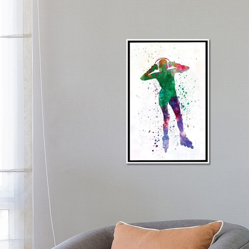 iCanvas "Woman In Roller Skates iIn Watercolor IV" by Paul Rommer Framed Canvas Print