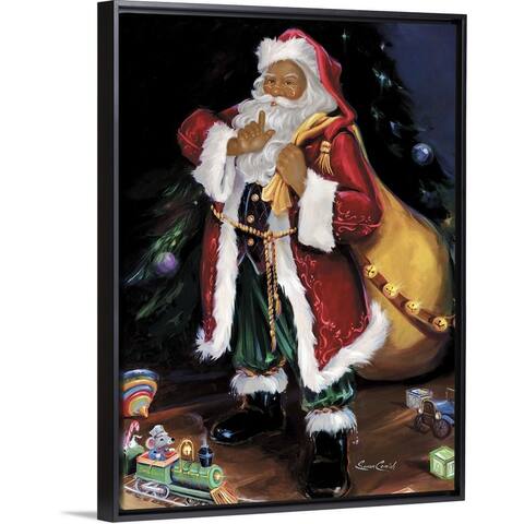 "African American Santa" Black Float Frame Canvas Art