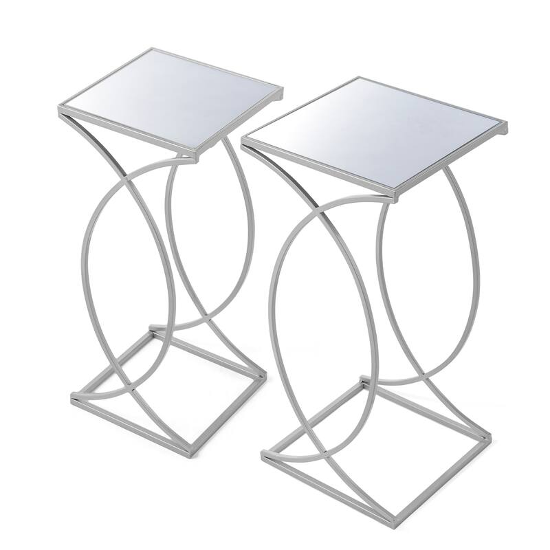 Glitzhome Set of 2 Glam Glass Modern Square/Octagon Gold/Silver Side Table Sofa Table