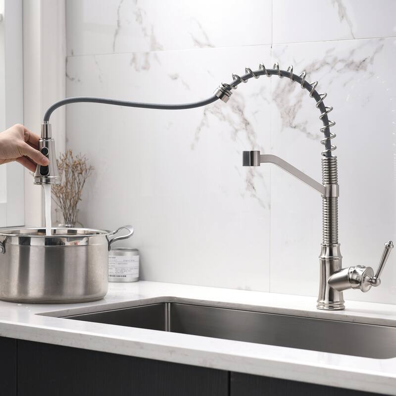 Modern Brushed Nickel Pull-down Single-handle Kitchen Sink Faucet