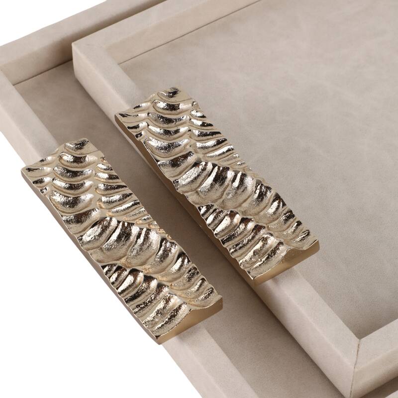 Wood Fabric Marquis Serving Trays Home Decor (Set of 2) - 16/20" Ivory - 20" x 12" x 1"