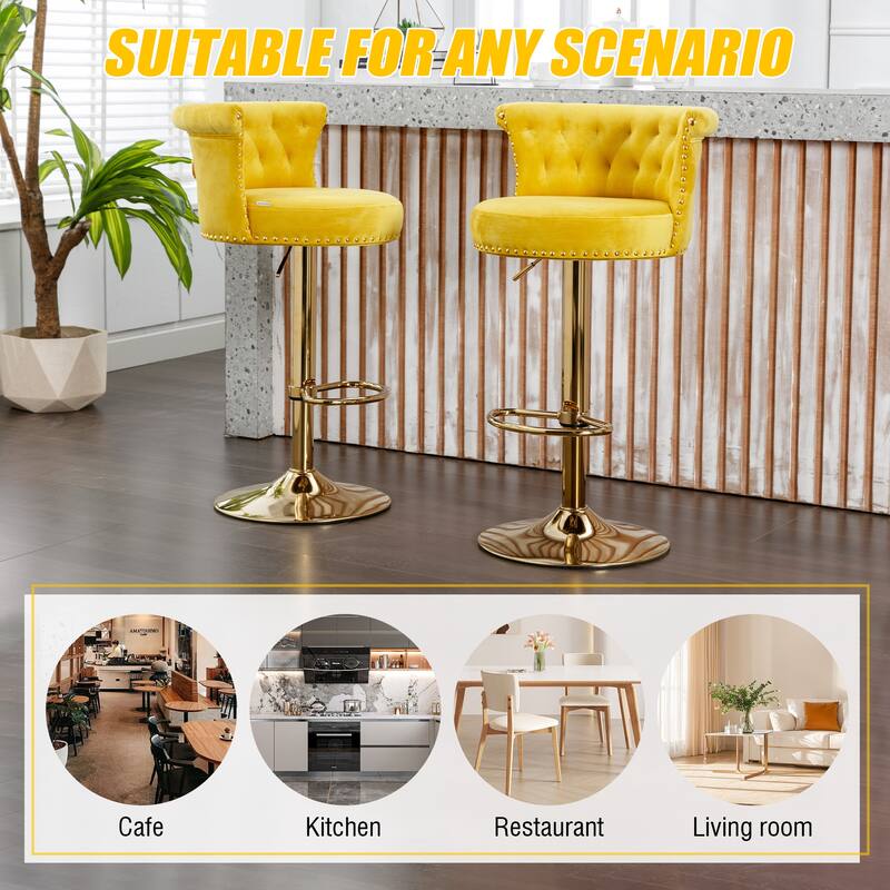 Set of 2 Velvet 360°Rotating Bar Chair, Handmade Backrest with One Click Adjustable Height Bar Chair, Very Soft Dining Chair