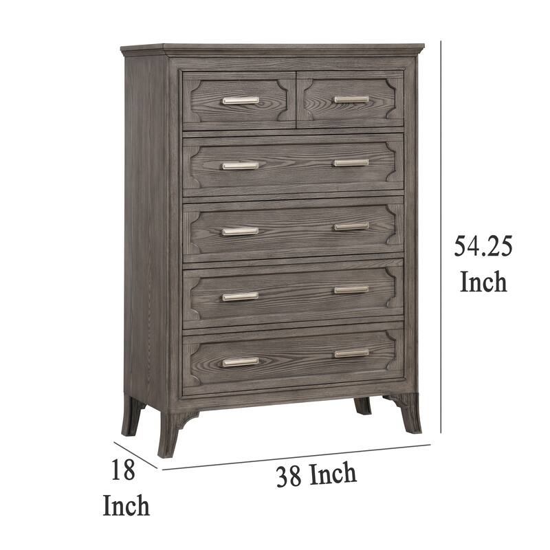 Leslee Tall Dresser Chest with Anti-Tip Kit, 6 Drawers, Gray Wood