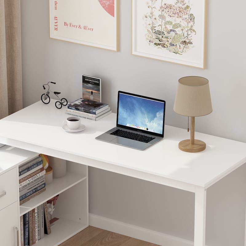 White Reversible L Shape Desk Rotating Desk Working Desk Computer