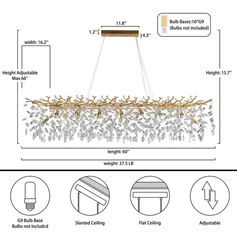 KAYLA 47.2" Modern 14-Lights Gold Luxury Crystal Linear Chandelier
