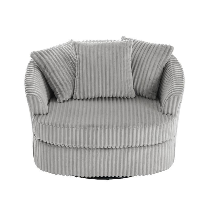 2 Set Oversized 43" W Plush Corduroy Swivel Barrel Chair with Pillows
