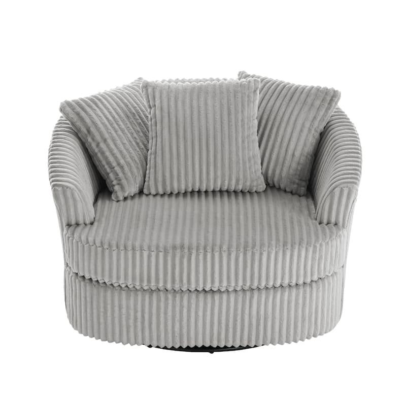 Oversized 43" W Plush Corduroy Recessed Arm Swivel Barrel Chair