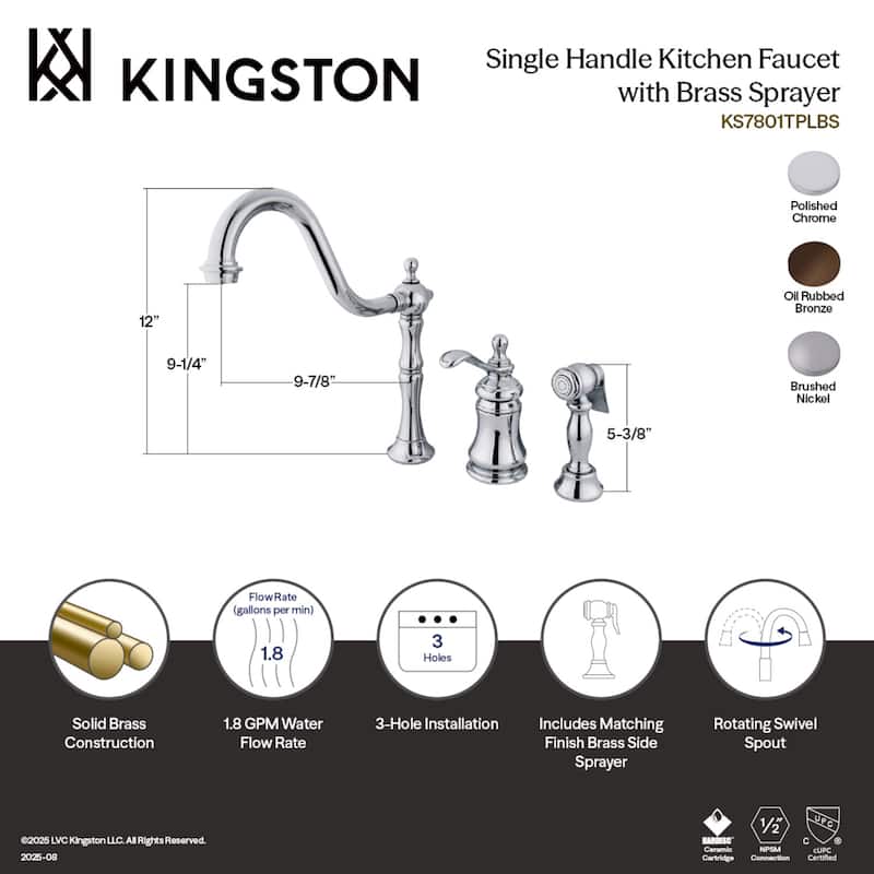 Kingston Brass Templeton Brushed Nickel Kitchen Faucet