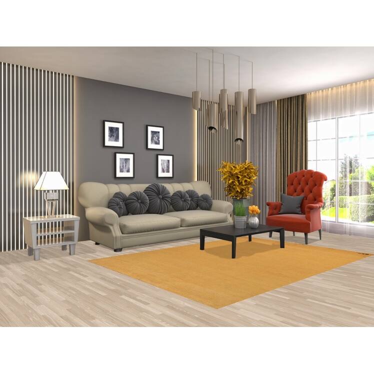 Modern Yellow Gabbeh Oriental Area Rug Hand-Knotted Wool Carpet - 5'6" x 7'8"