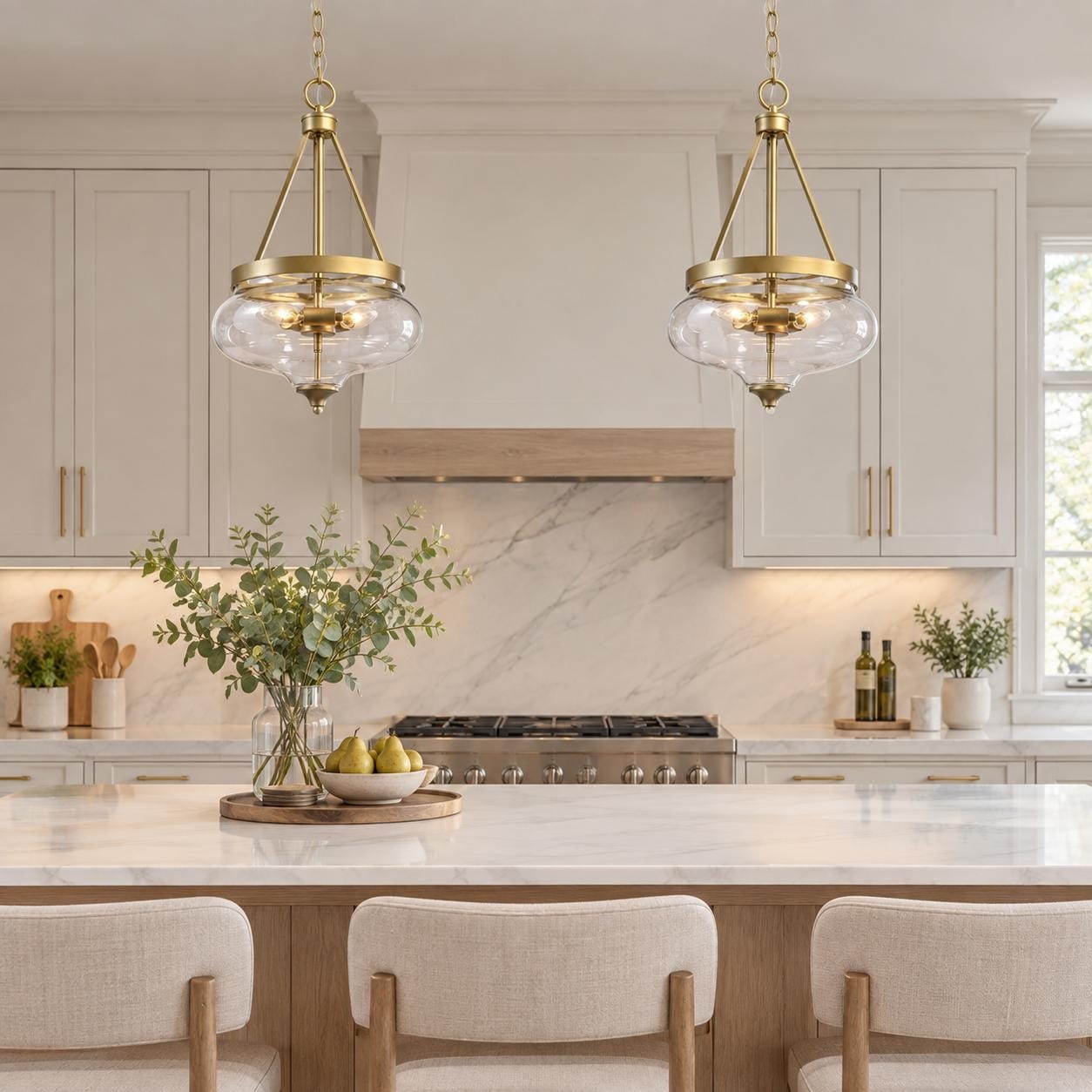 Rella Modern Farmhouse Urn 12.5 inch Pendant Teardrop Glass Kitchen Island Chandelier Adjustable Lights