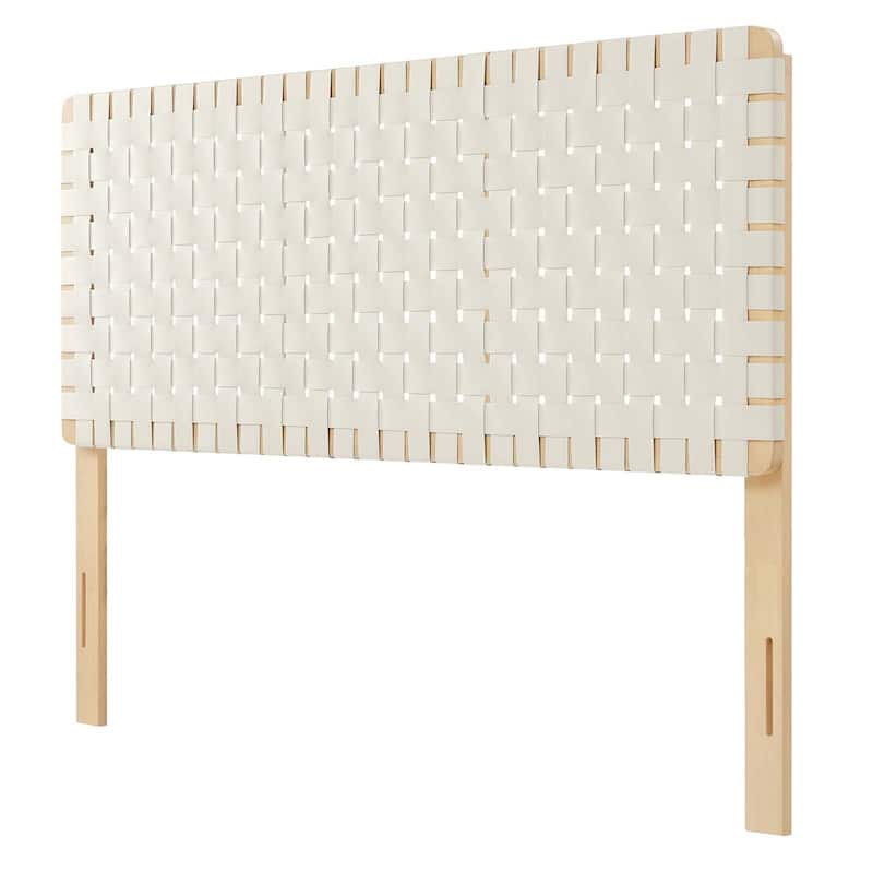 Ditmas Solid Wooden Off-White Leather Basket Weaved Queen Size Headboard