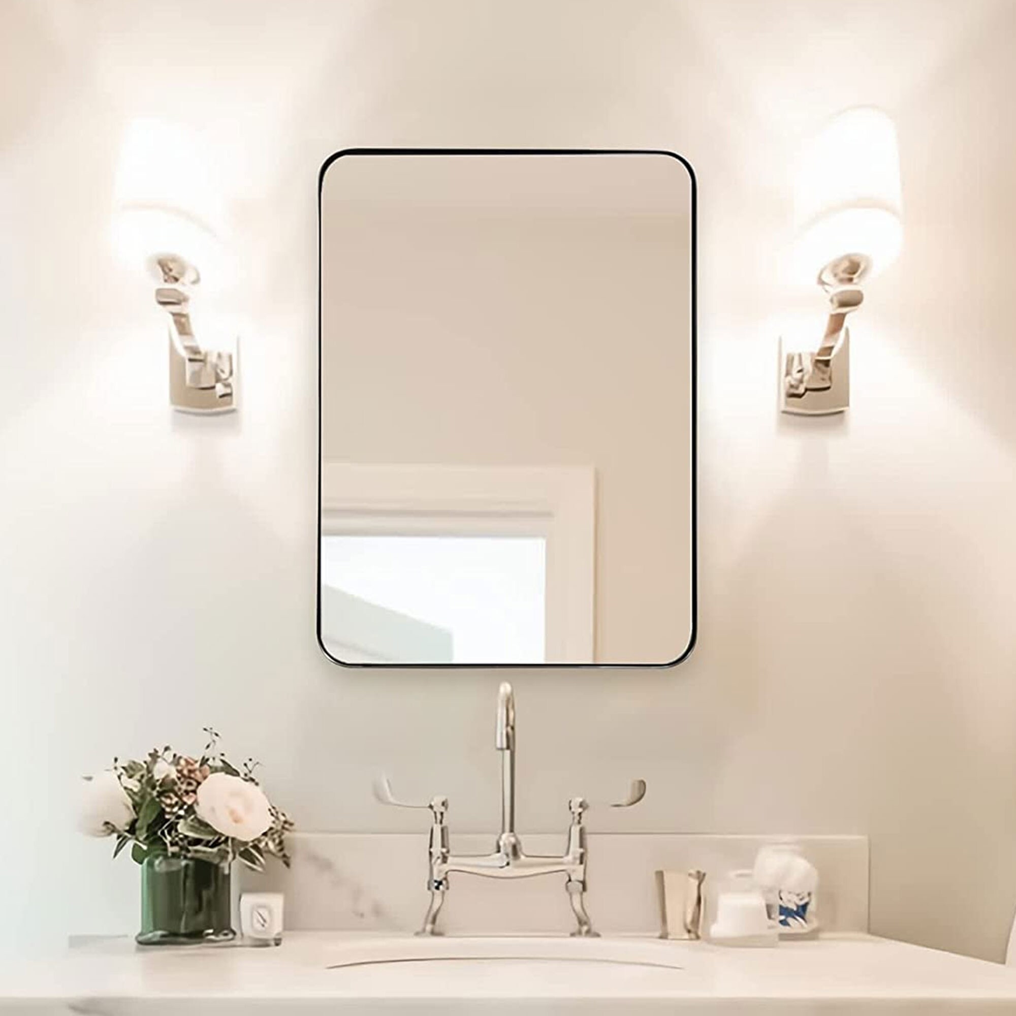 ANDY STAR Irregular Mirror Asymmetrical Mirror for Wall 24x36” Brushed Gold  Bathroom Mirror, Modern Wall Mirror for Living Room Bathroom Vanity Framed