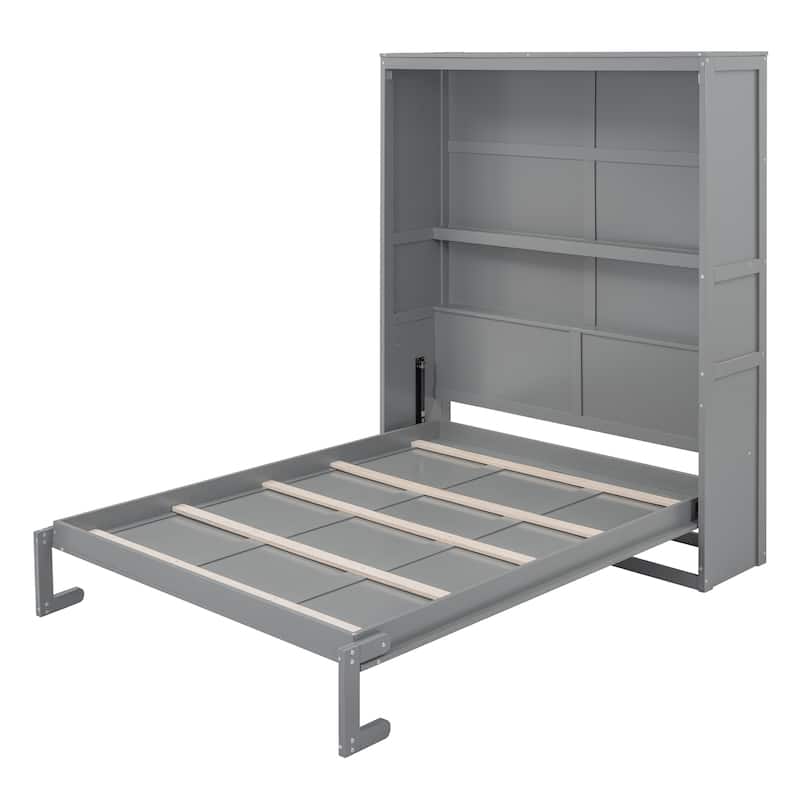 Murphy Bed Wall Bed with Built-in Shelves, Full/Queen Size, Foldable Cabinet for Small Spaces, Home Offices, and Apartments