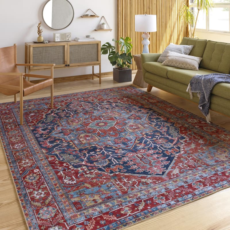 Livabliss Iris Traditional Medallion Printed Area Rug - Navy/Red - 5' x 7' 6"