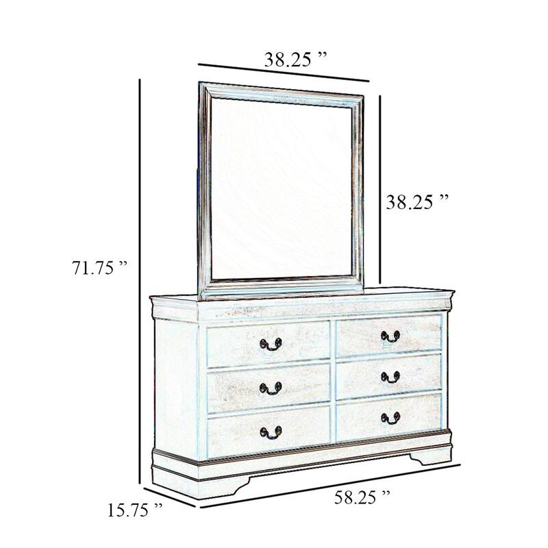 Nim Wide Dresser and Mirror with Molded Trim, 6 Drawers, White Wood