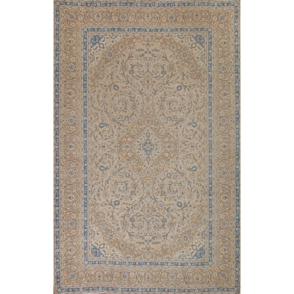 Traditional Kashan Persian Vintage Area Rug Hand-knotted Wool Carpet - 9'7" x 12'6"