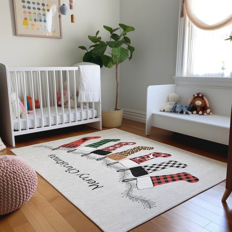Premium Washable Super Soft Merry Christmas Stockings Mayfield Rug - Multi - 5' x 7' 6" - Rectangle