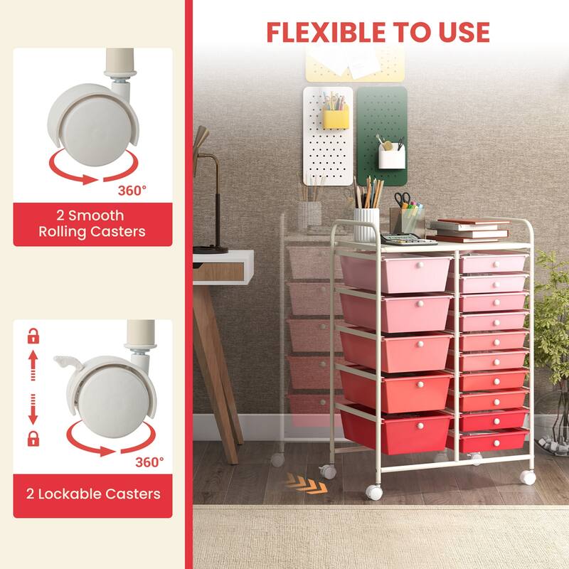 Costway 15 Drawer Rolling Storage Cart Tools Scrapbook Paper Office - See Details