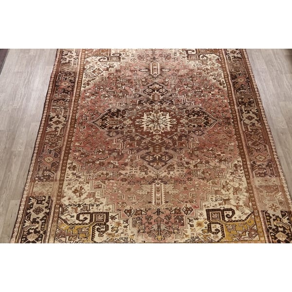 Traditional Geometric Heriz Persian Area Rug Wool Hand Knotted 8 9 X 11 3 Overstock 32234951