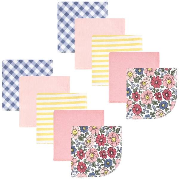 slide 1 of 1, Hudson Baby Infant Girl Flannel Cotton Washcloths, Pink Blue Pretty Floral 10 Pack, One Size One Size - Pink Blue Pretty Floral 10 Pack