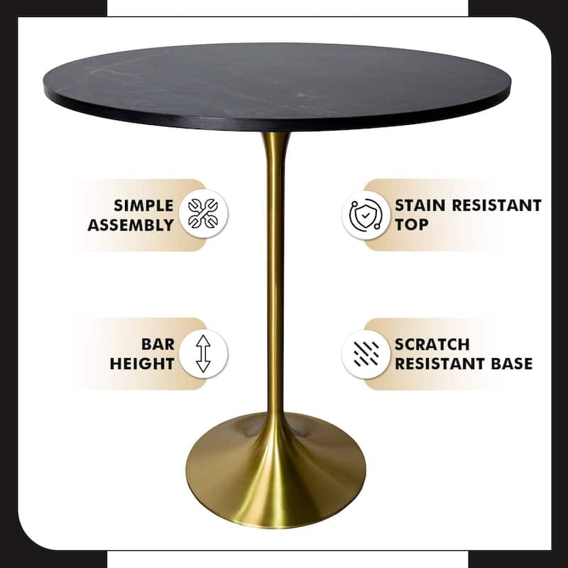 LeisureMod Verve 36" Round Dining Table with MDF Wood TableTop and Brushed Gold Base for Kitchen & Dining Room